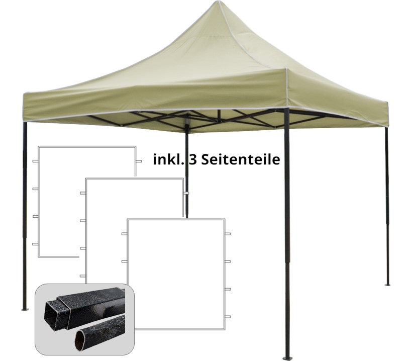 3x3m PROFI-ZELTE Faltpavillon, Stahl, 100% wasserdicht