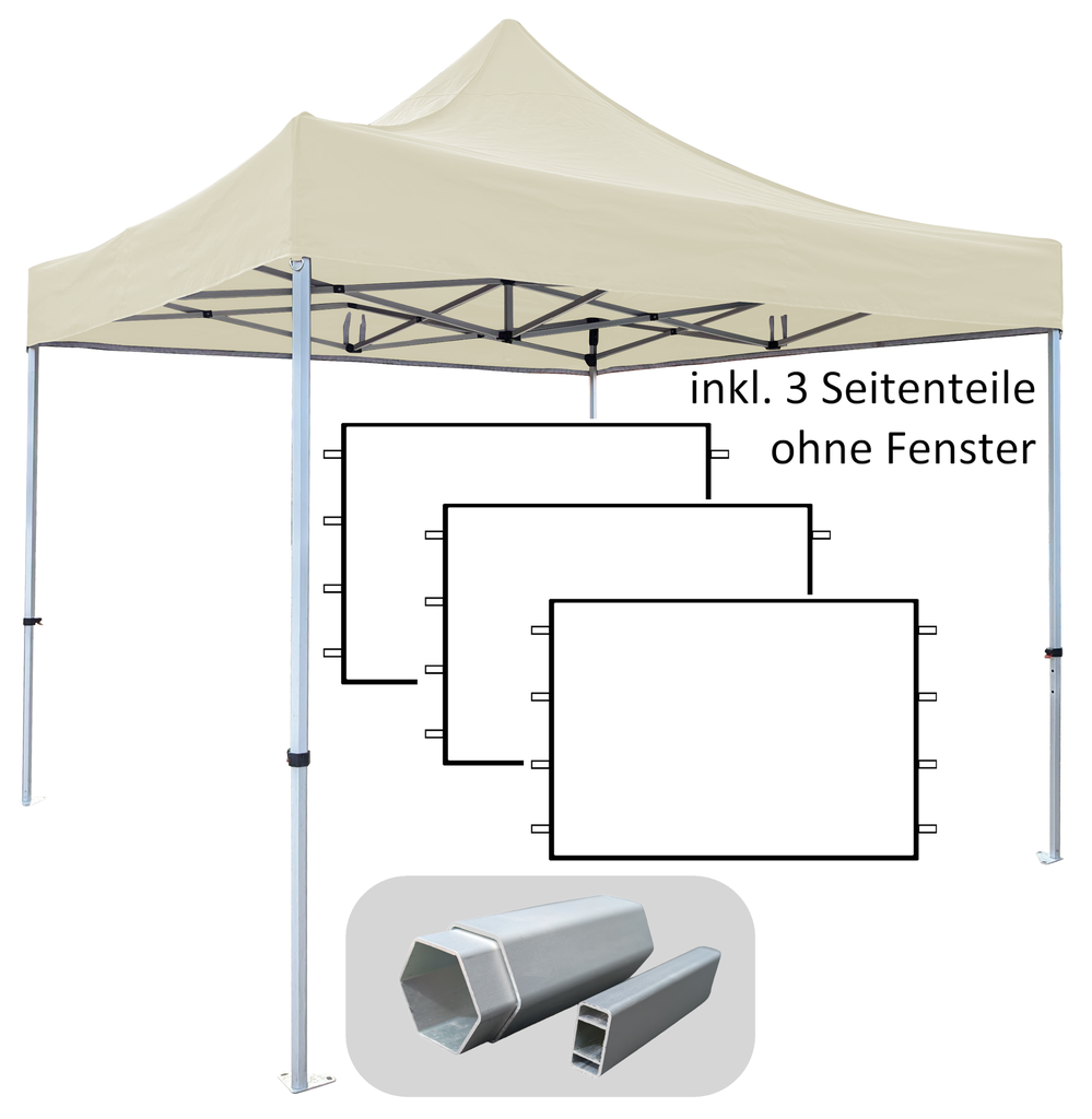 3x3m PROFI-ZELTE Faltpavillon Alurahmen Hexagon 40mm, 100% wasserdicht