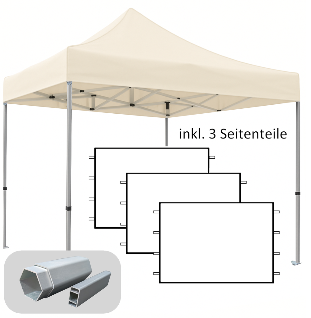 3x3m PROFI-ZELTE Faltpavillon Alurahmen Hexagon 40mm, 100% wasserdicht