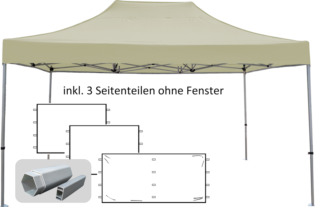 3x4,5m PROFI-ZELTE Faltpavillon Alurahmen Hexagon 40mm, 100% wasserdicht
