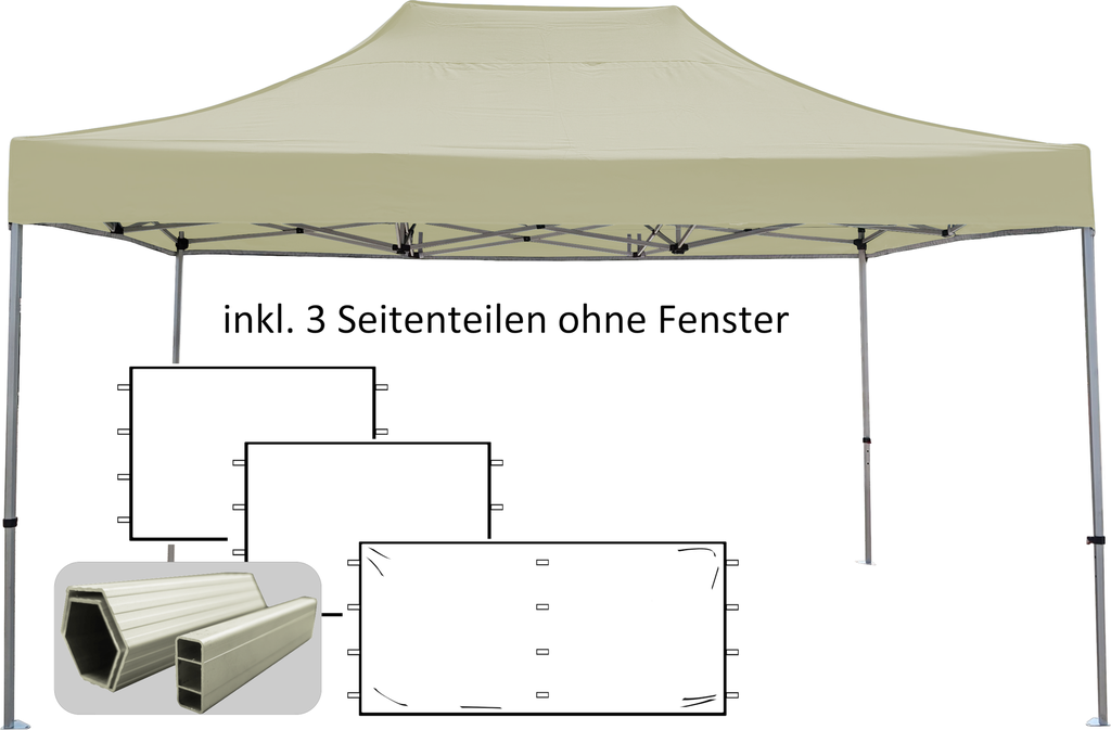 3x4,5m PROFI-ZELTE Faltpavillon Alurahmen Hexagon 50mm, 100% wasserdicht