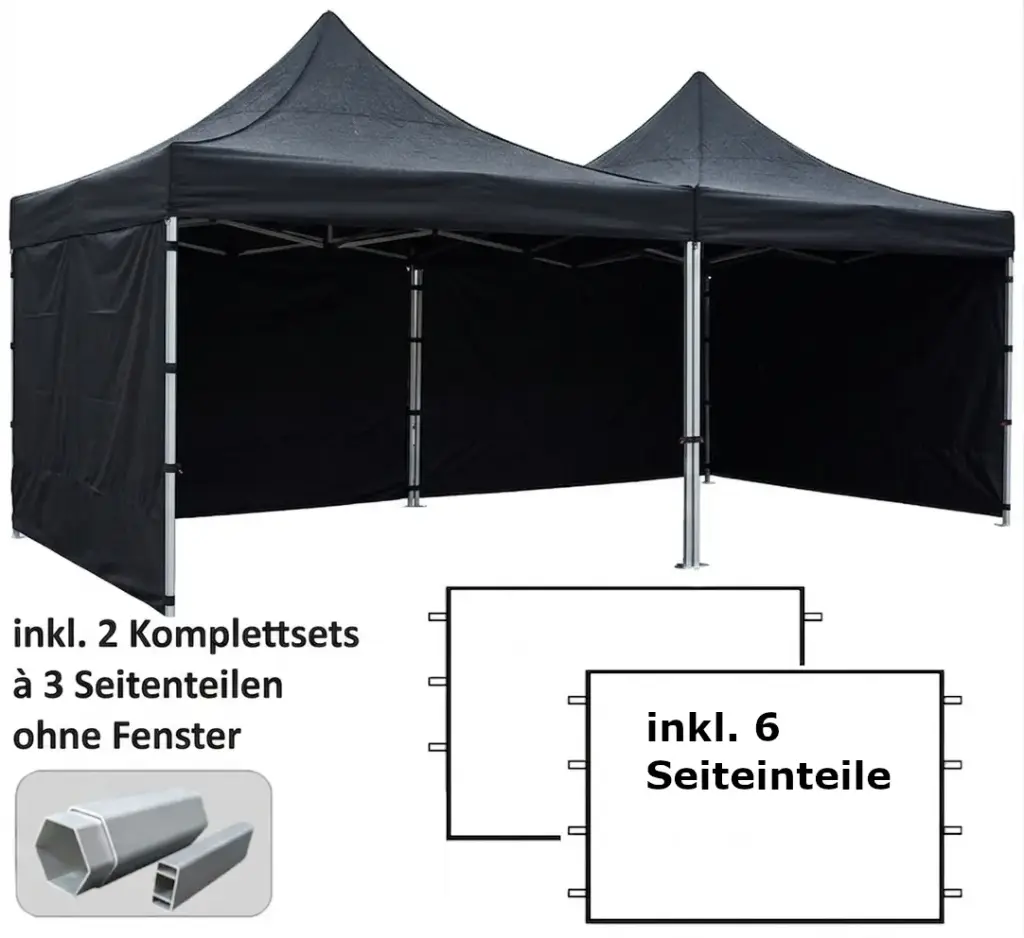 4x8m PROFI-ZELTE Faltpavillon Alurahmen Hexagon 40mm, 100% wasserdicht