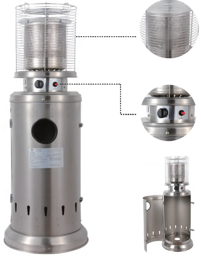 [HZ100100] Gas-Terrassenheizer | Edelstahl | Silber - 9KW