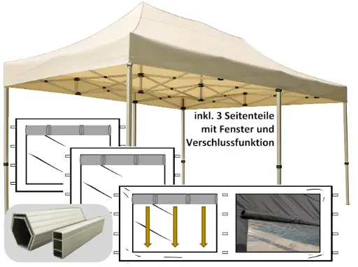 3x6m PROFI-ZELTE Faltpavillon Alurahmen Hexagon 50mm, 100% wasserdicht