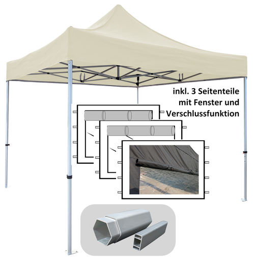 3x3m PROFI-ZELTE Faltpavillon Alurahmen Hexagon 40mm, 100% wasserdicht