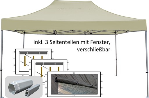 3x4,5m PROFI-ZELTE Faltpavillon Alurahmen Hexagon 40mm, 100% wasserdicht