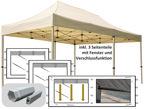 3x6m PROFI-ZELTE Faltpavillon Alurahmen Hexagon 40mm, 100% wasserdicht