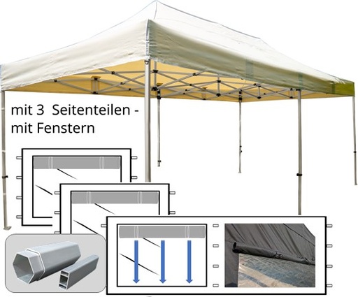3x6m PROFI-ZELTE Faltpavillon Alurahmen Hexagon 40mm, 100% wasserdicht